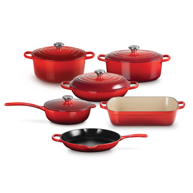 10-Piece Le Creuset Cherry Red Cerise Cast Iron Cookware Set