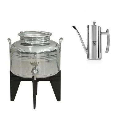 Sansone Jewel 5L/1.32 gal Fusti 18/10 Stainless Steel Canister, Spigot and .75L Oil Cruet  – NSF Certified for Holding Olive Oil and More – Made in Italy